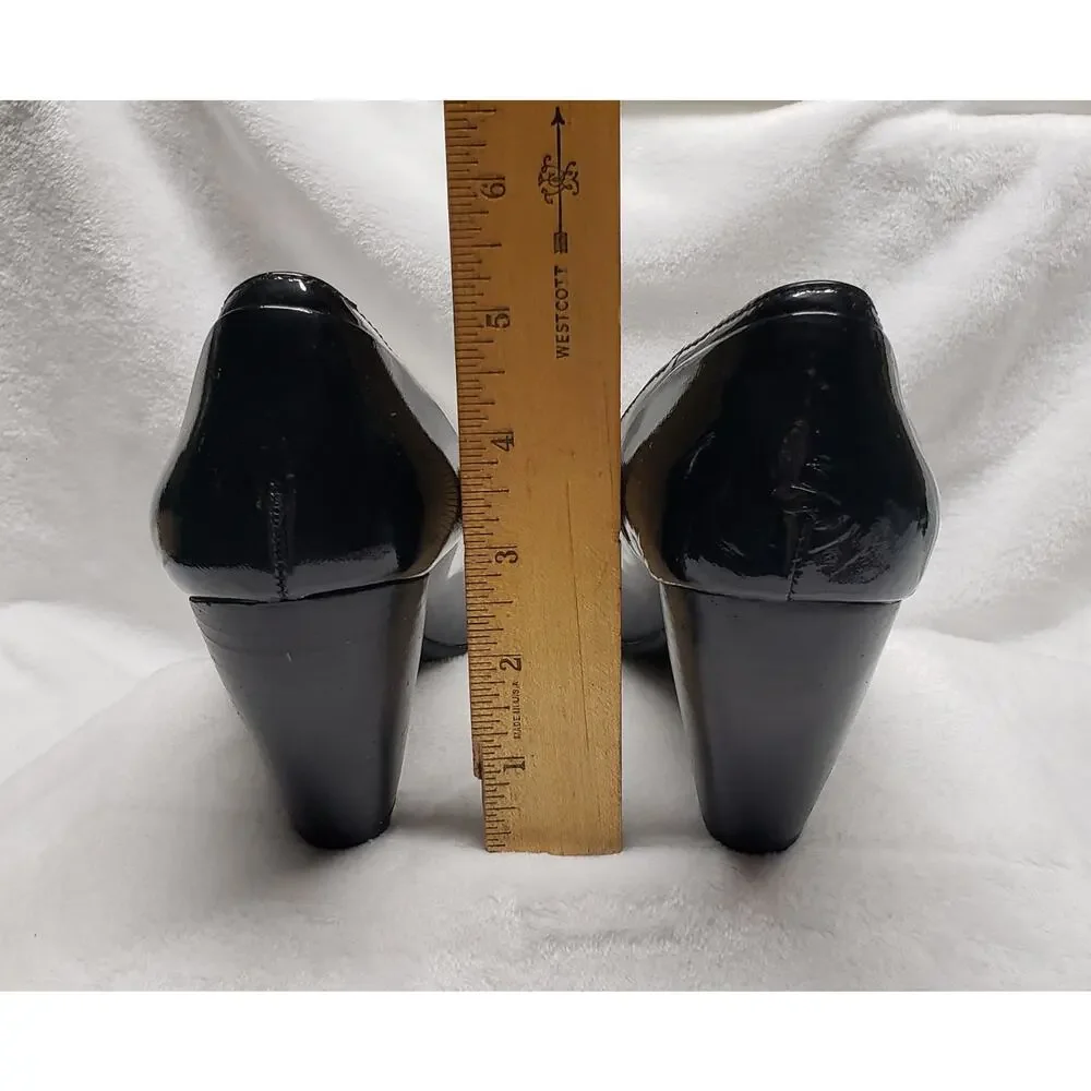 Me Too Black Patent Leather Heels 7 Office Siren 90s Minimalist Fairy Chunky